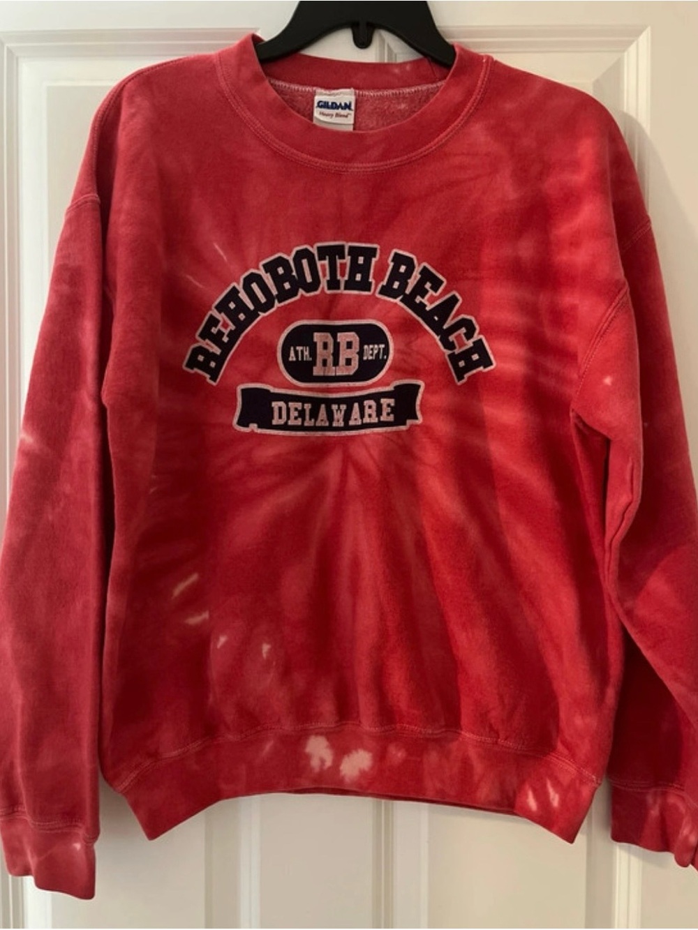 Gildan Red Tie-Dye Rehoboth Beach Delaware Crewneck Sweatshirt